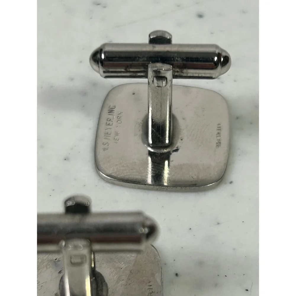 Vintage NS Meyer Inc New York Sterling Silver Square Cufflinks & Initial J Pair